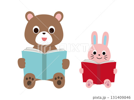 楽しそうに本を読んでいるクマとうさぎ 楽しそうに本を読んでいるクマとうさぎ 131409846