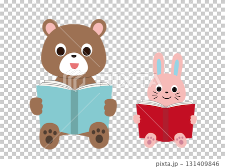 楽しそうに本を読んでいるクマとうさぎ 楽しそうに本を読んでいるクマとうさぎ 131409846