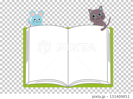 Open book and cat and mouse frame 131409851