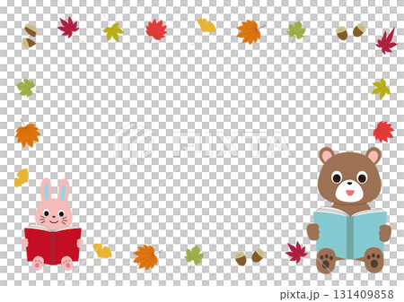 読書の秋　紅葉と動物のフレーム 131409858