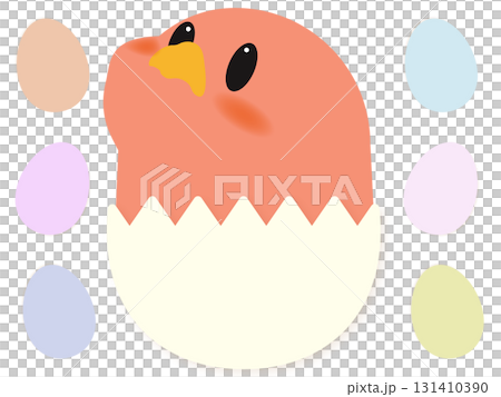 Red chick character hatching from a shell 131410390