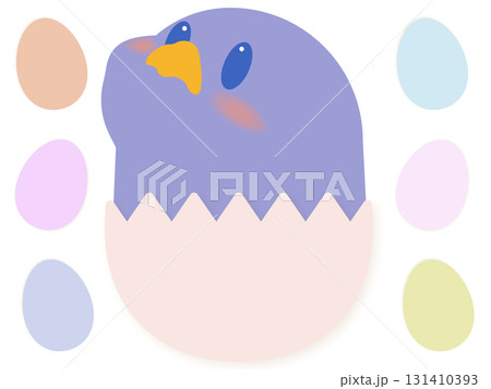 カラフルな卵と青ひよこのかわいいイラスト 131410393