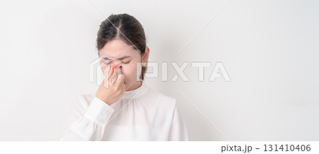 Business Woman having Nose pain for concepts of Nose disease, Common Cold, Influenza, Flu, Covid 19, Respiratory Infection, Sinusitis, Allergic Rhinitis, Asthma, Allergy, Dry nose Anosmia and Health Business Woman having Nose pain for concepts of Nose disease, Common Cold, Influenza, Flu, Covid 19, Respiratory Infection, Sinusitis, Allergic Rhinitis, Asthma, Allergy, Dry nose Anosmia and Health 131410406