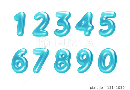 Glossy blue 3d balloon numbers. Chrome style font for birthday card, party flyer, sale banner, anniversary design, modern poster, digital template, isolated vector illustration Glossy blue 3d balloon numbers. Chrome style font for birthday card, party flyer, sale banner, anniversary design, modern poster, digital template, isolated vector illustration 131410594