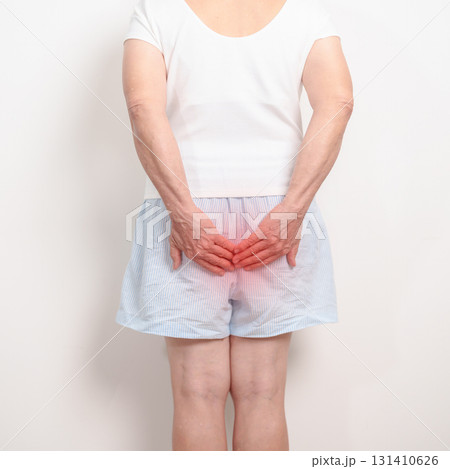 elderly Woman having Anal symptoms pain for Hemorrhoids disease, Constipation, Anal cancer awareness month, diarrhea, Irritable Bowel Syndrome, IBS, Inflammation, Colorectal cancer and Anal Procttis elderly Woman having Anal symptoms pain for Hemorrhoids disease, Constipation, Anal cancer awareness month, diarrhea, Irritable Bowel Syndrome, IBS, Inflammation, Colorectal cancer and Anal Procttis 131410626