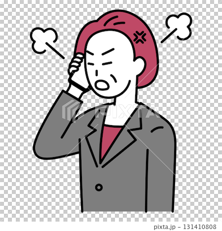 スマートフォンでの通話で怒る中年のスーツの女性 スマートフォンでの通話で怒る中年のスーツの女性 131410808