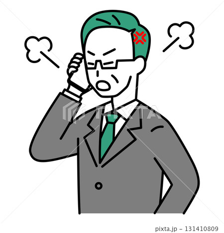 スマートフォンでの通話で怒る中年のスーツの男性 スマートフォンでの通話で怒る中年のスーツの男性 131410809