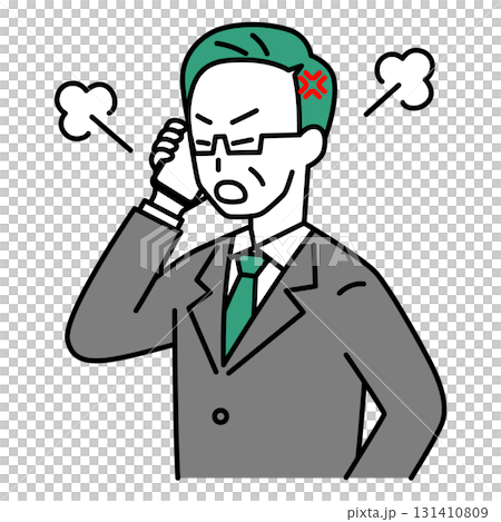 スマートフォンでの通話で怒る中年のスーツの男性 スマートフォンでの通話で怒る中年のスーツの男性 131410809