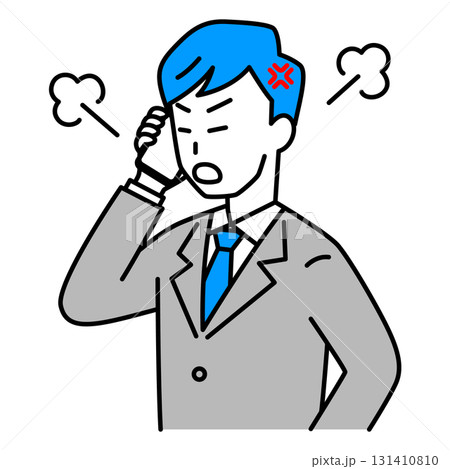 スマートフォンでの通話で怒るスーツの男性 131410810