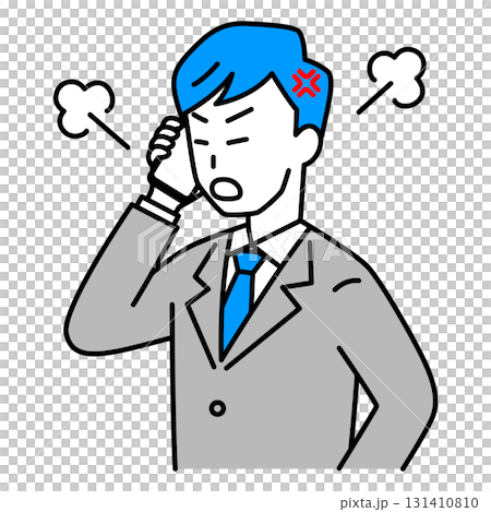 スマートフォンでの通話で怒るスーツの男性 131410810