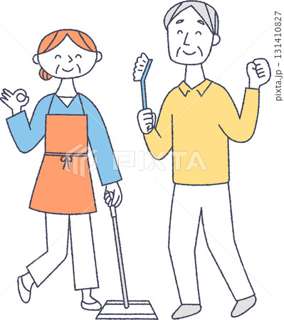 掃除をする元気なシニア夫婦 131410827