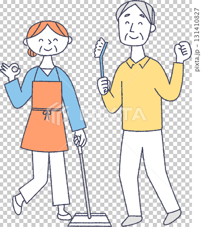 掃除をする元気なシニア夫婦 131410827