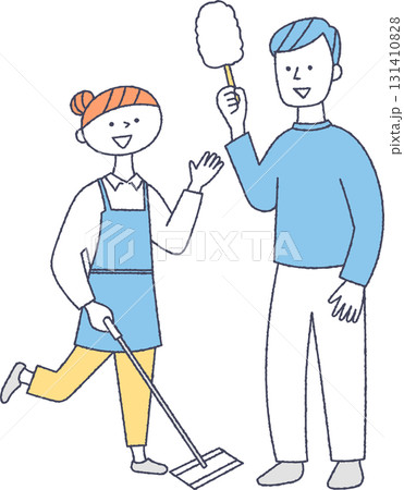 掃除をする元気な夫婦 掃除をする元気な夫婦 131410828