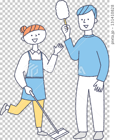 掃除をする元気な夫婦 掃除をする元気な夫婦 131410828