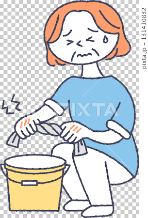 Senior woman whose hands are rough from wringing out a rag 131410832