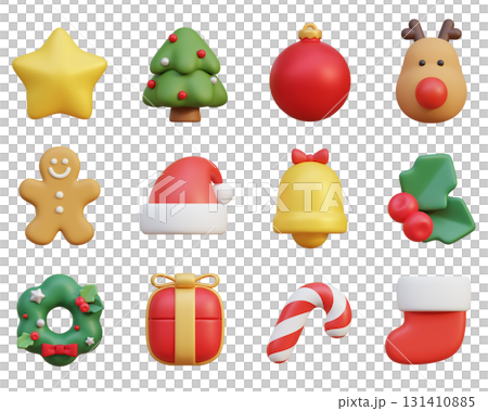 cartoon style christmas 3D Icon Set 131410885