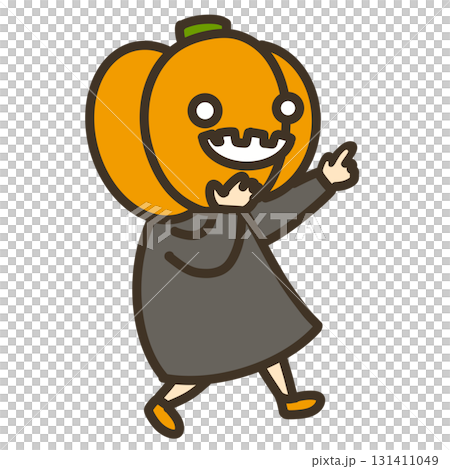 指差ししているカボチャをかぶった子供 131411049