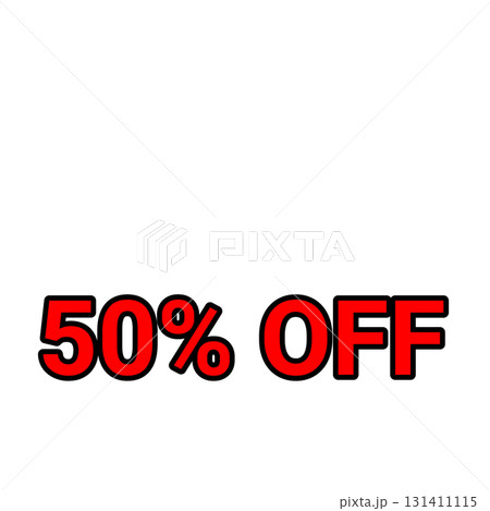 50%オフを強調する赤文字セールデザイン 50%オフを強調する赤文字セールデザイン 131411115