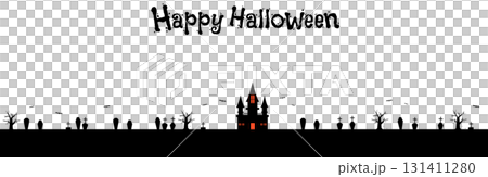 Autumn Halloween Spooky Mansion and Graveyard Frame, Banner Size 5, with Text 131411280