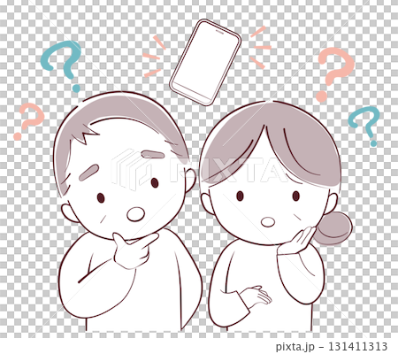 Senior men and women who are worried about operating smartphones 131411313