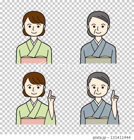 穿著和服的年輕和老年女性（沒有姿勢，指著） 131411444