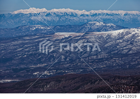 八ヶ岳連峰・硫黄岳への登りから見る霧ヶ峰と槍・穂高連峰 131412019