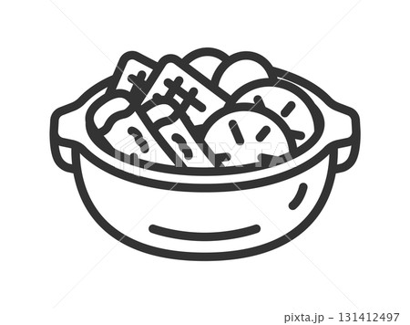 土鍋に入った、おでんのアイコン（線画）のイラスト 131412497