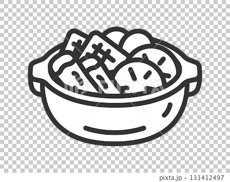 Illustration of an oden icon (line drawing) in a clay pot 131412497