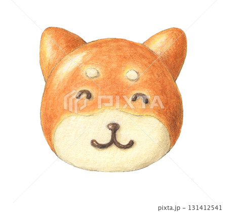 ニコニコパン　しば犬さん　手描き水彩色鉛筆イラスト 131412541
