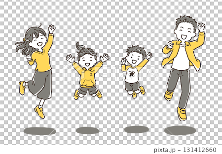 A family jumping with smiles and energy (simple) 131412660