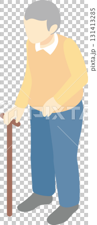杖で歩くシニア男性のアイソメトリックイラスト 杖で歩くシニア男性のアイソメトリックイラスト 131413285