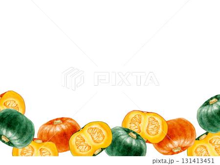 かぼちゃ　野菜　背景 フレーム　水彩 イラスト 131413451