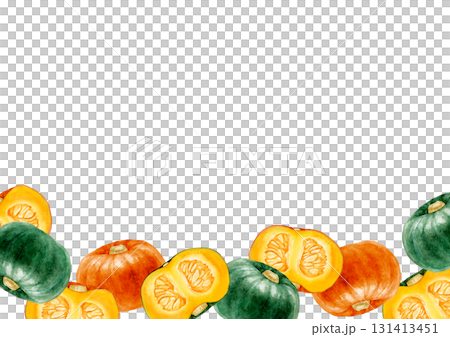 かぼちゃ　野菜　背景 フレーム　水彩 イラスト 131413451