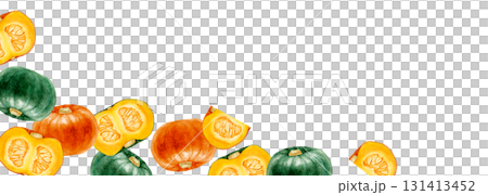 Pumpkin vegetable background frame horizontal watercolor illustration Pumpkin vegetable background frame horizontal watercolor illustration 131413452