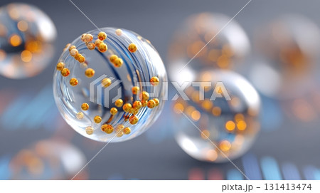 Abstract spheres with glowing particles and internal circuitry 131413474