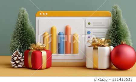 Festive marketing dashboard with holiday gifts and data chart 131413535