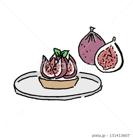 いちじくを添えたいちじくタルトのカラーイラスト 131413607