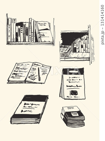 Hand drawn sketch vector of books and shelves Hand drawn sketch vector of books and shelves 131414160