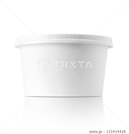 Blank white paper takeaway food containers for product mockups with an eco-friendly design, isolated on a white background. Blank white paper takeaway food containers for product mockups with an eco-friendly design, isolated on a white background. 131414426