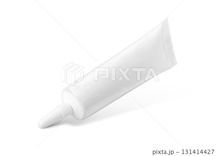 Blank white plastic squeeze tube with pointed nozzle cap for cosmetic product mockup isolated on white background 131414427