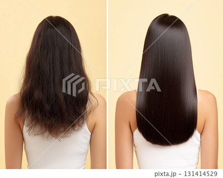 縮毛矯正や髪質改善で得られる艶髪ビフォーアフター（美容広告 ヘアケア サロン） 131414529