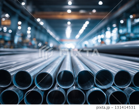金属加工工場で整然と並ぶ配管用ステンレスチューブ(産業 建設 製造) 金属加工工場で整然と並ぶ配管用ステンレスチューブ(産業 建設 製造) 131414531