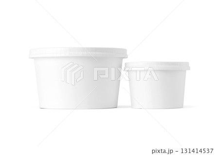 Blank white paper takeaway food containers for product mockups with an eco-friendly design, isolated on a white background. 131414537