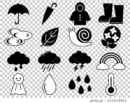 Rainy season icon set of 16, monotone Rainy season icon set of 16, monotone 131414952