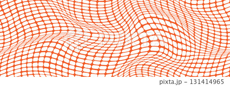 Wavy and distorted orange urban construction fence on white bg 131414965