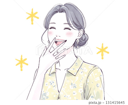 水彩画・手描き風のお笑い・大爆笑する女性のイラスト素材 水彩画・手描き風のお笑い・大爆笑する女性のイラスト素材 131415645
