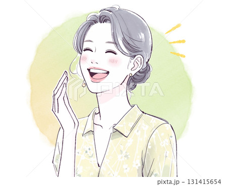 水彩画・手描き風のお笑い・大爆笑する女性のイラスト素材 水彩画・手描き風のお笑い・大爆笑する女性のイラスト素材 131415654