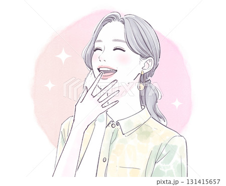 水彩画・手描き風のお笑い・大爆笑する女性のイラスト素材 131415657