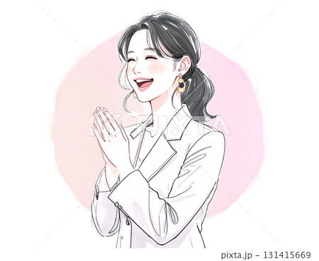 水彩画・手描き風のお笑い・大爆笑する女性のイラスト素材 水彩画・手描き風のお笑い・大爆笑する女性のイラスト素材 131415669