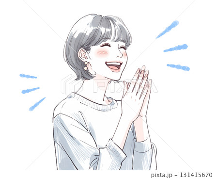 水彩画・手描き風のお笑い・大爆笑する女性のイラスト素材 131415670